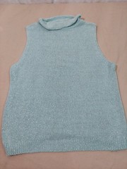Vintage Y2K Sparkly Sleeveless Turtleneck Silk Angora Knit Top Aqua Blue Spring