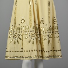 XXS Temperley Cream Dress Gold Silver Sequins Beading Leaf Applique Short Sleeve