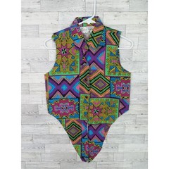 Vintage 80s 90s Miss Kitty Southwestern Aztec Print Tie Up Vest Top Western Sz M