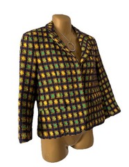 Vtg 90s PRADA Classic Tweed Textured Check Blazer Jacket Virgin Wool 40 Colorful