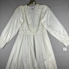 Shadowline Nightgown Lace Bodice Maxi Women’s S Longsleeve 55” Long White