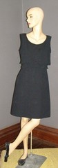Vintage 60’s little black sheath dress RIBBED TIERED bodice overlay L XL BOW mod
