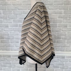 Vintage 60s 70s Butte Knit Striped Poncho Striped Retro Free Size Lagenlook