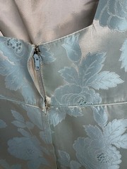 70’s Ice Blue Floral Brocade Cocktail Sheath Dress Matching Coat Metallic 28” 4