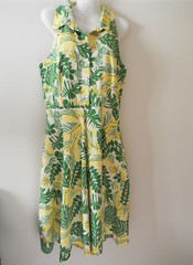 Vintage 1990s Women’s DBY Yellow & Green Leaves Fit & Flare Dress Size 11 / 12