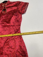 Vintage 60s 70s Cheongsam Peony Brand 36 (S) Dress Maxi Red Qipao Brocade