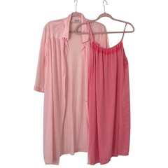 Vintage Lingerie Lot of 2 Pink Vanity Fair Nylon Robe size M and Slip size S