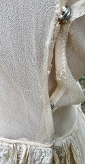 ANTIQUE 1920’s CREAM SILK CHIFFON DRESS W/ RIBBON & LACE RUFFLES
