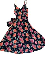 Brass Plum Wrap Dress Floral Dress Womens Sz M Cotton Nordstrom Vtg 90s