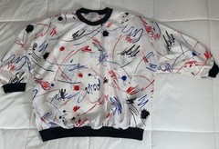 Vintage 80s White Multicolor Paint Splatter Windbreaker Shirt Retro Womens