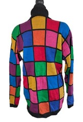 VTG 90s Rafaella Multicolored Squares Turtleneck Oversized Sweater Size Medium