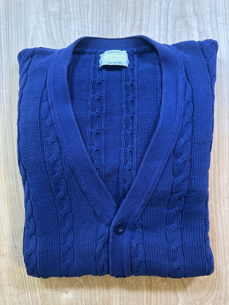 vintage 90’s BENETTON cardigan STRANGER THINGS blue COTTON cable knit ITALY prep
