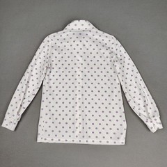 Vintage 70s Disco Shirt Women M/L White Purple Eye Dagger Collar Thin Dacron Mod
