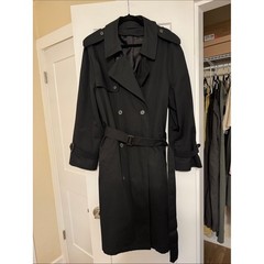 Vintage Black Double Breasted Belted Trench Coat Women’s Classic Long Coat