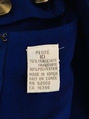 Vintage 80s Liz Claiborne Blue Pleated Gold Buttons Midi Sheath Dress Size 10P