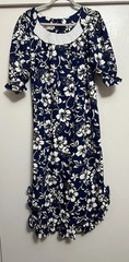 Vintage Hilo Hattie Hawaiian Dress M Blue Hibiscus Floral Made In Hawaii Cotton
