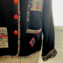 Appliqué Jacket Metallic Trim Medium Black Boho Artsy Y2K Boutique Mall