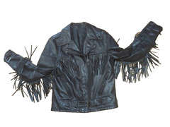 Vintage black leather fringe jacket women’s S M moto rocker biker TAURUS
