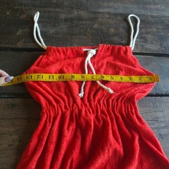 Vintage 1970 Terry Cloth Ultra Mini Dress Red Rope Strap Beach Coverup Tunic Top