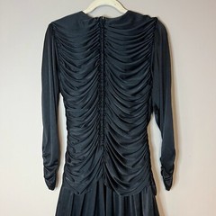 VTG 1980s Black Ruched Rhinestone Evening Dress Formal Prom Size 12 80s Glamor