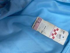NWT 70s Vintage Fitted 1/2 sleeve nightgown – blue nylon & cream lace Size Small