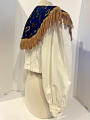 VTG Banjo Dallas Texas Crop Top Western Fringe Cowgirl Jacket Silver Star Button