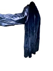 Navy Trench, Fox Fur Tuxedo Collar, Removable Sheered Fur Liner, Satin Lining
