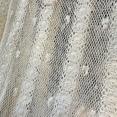 Vintage Hand Crochet Ivory Cotton Lace Maxi Skirt with Rosette Details