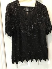 Vintage DENISE ELLE evening blouse, silk with sequins & beads size LARGE
