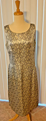 Vintage 60’s Custom Design Metallic Silver Brocade Jacket Dress Midi, Size 10/12