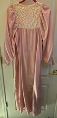 Vintage Farr West Pink Satin Polyester Lace Long Nightgown Size Small