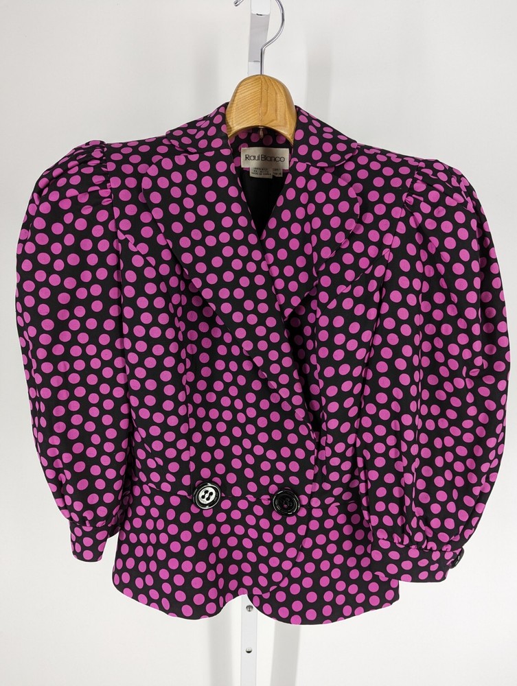 Raul Blanco Vintage 80s Sculpted Purple Black Dot Avantgarde Blazer Jacket Sz 4