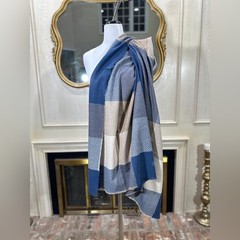 Vintage JC Penney Italian Plaid Wrap Scarf Shawl 51×51 Blue Beige Check