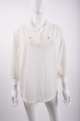 Vintage Kalico Queen Womans Blouse Shirt Top Size 42 White Ribbed Lace Trim
