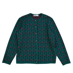 Strickmeister Austria Vintage Wool Cardigan Green Red Floral Rose Button Front