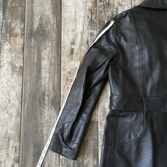 Vintage 1960s 1970s CAROL BRENT Black Leather Belted JACKET COAT Size 12