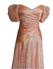 S Pink Sateen Lace Waterfall Dress Puffy Sleeve Ruched Drop Waist Asymmetrical