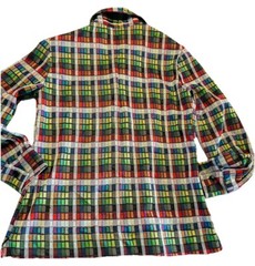 VTG 70s JC Penney Fashions Button Up Poly Tartan Plaid Shirt Top Wide Lapel M**