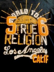 TRUE RELIGION T Shirt World Tour Los Angeles 56 EMBELLISHED Felt Black / Gold S