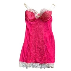Y2K Leopard pink lace babydoll dress with white lace trim. Size M