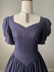 Vintage 80s Laura Ashley Navy Cotton Dress – Puff Sleeve – Basque Waist – UK 14