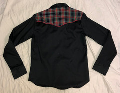 Vintage Ely Plains Womens Black Pearl Snap Western Shirt Sz 15/16 Red Trim Plaid