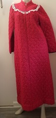 Vintage Red Calico Flannel Long Granny Prairie Quilted Robe Lounge Maxi M/42