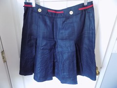 10 Navy Shadow Blue Pleated Casual Tennis Skirt Red belt button loops Vtg 80s
