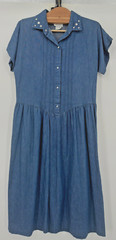 Vtg 1970’s Jean Dress Full Skirt Fitted Bodice Union Made Cottagecore S70.s