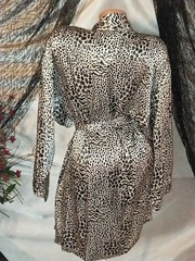 VTG SILK NWT M.TAYLOR BABYDOLL NIGHTGOWN ROBE CAT JUNGLE SILVER B 46″