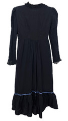 Vintage 1900s black dress XXS teen girls’ long puffed sleeves blue lace midi