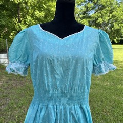Vintage Partners Please Malco Modes Square Dance Dress Floral Blue Lace Size 14