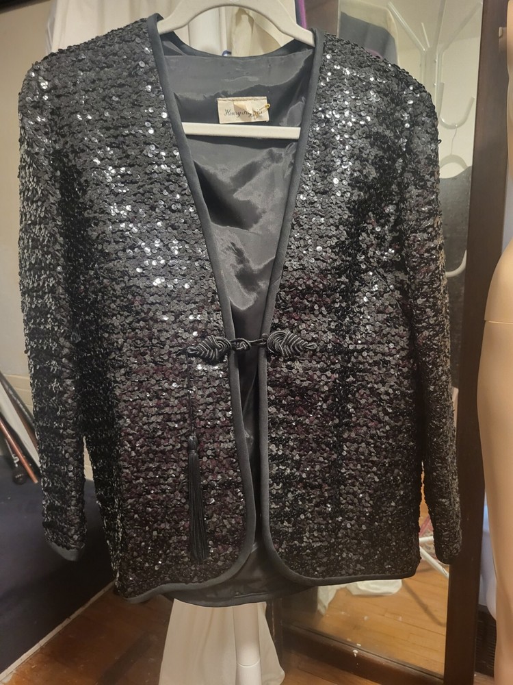Vintage Henry Higgins LTD. Black Sequin Evening Jacket 16