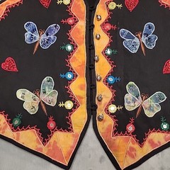 Vintage Joujou Vest Womens Medium Black Butterfly Heart Embroidered Mirror Retro